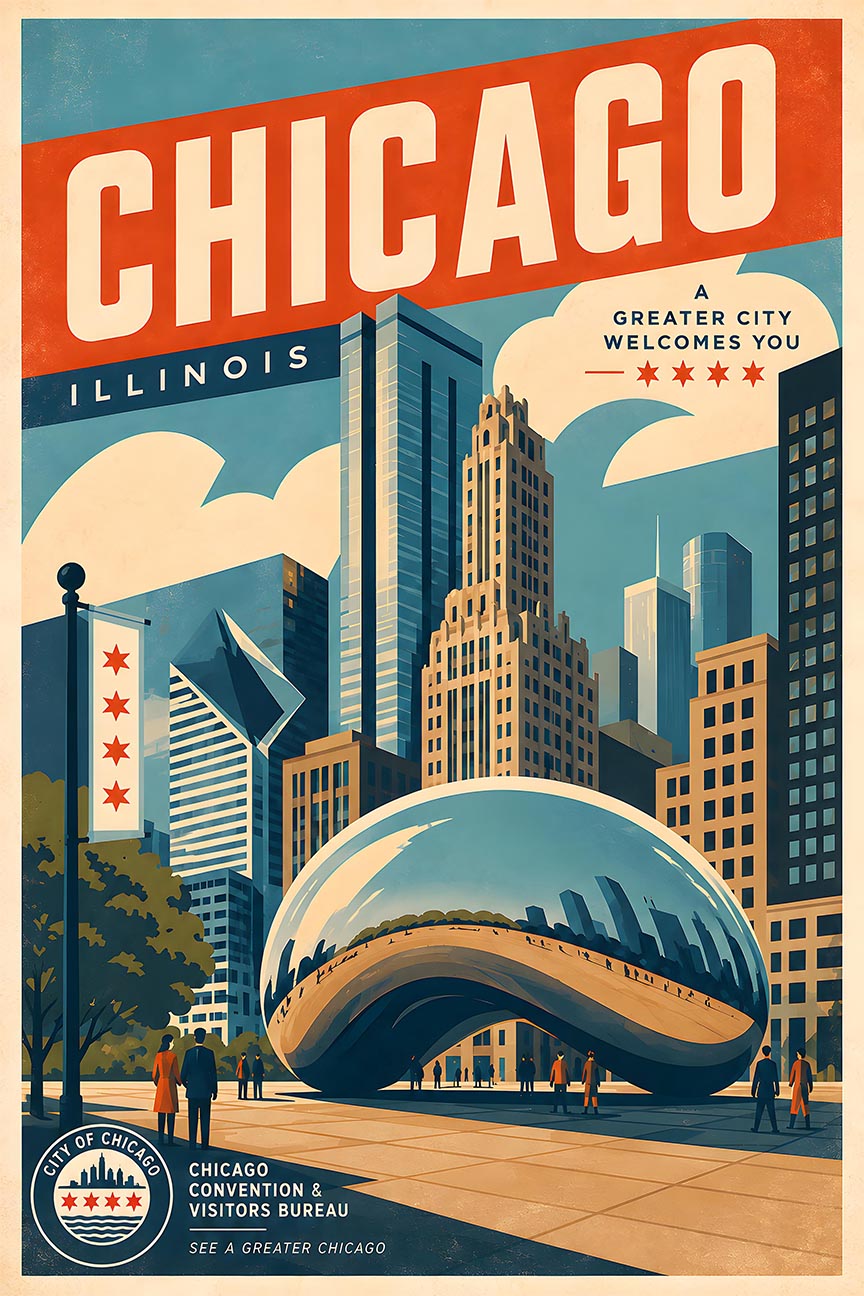 US - Chicago - Vintage Tourism Travel Poster