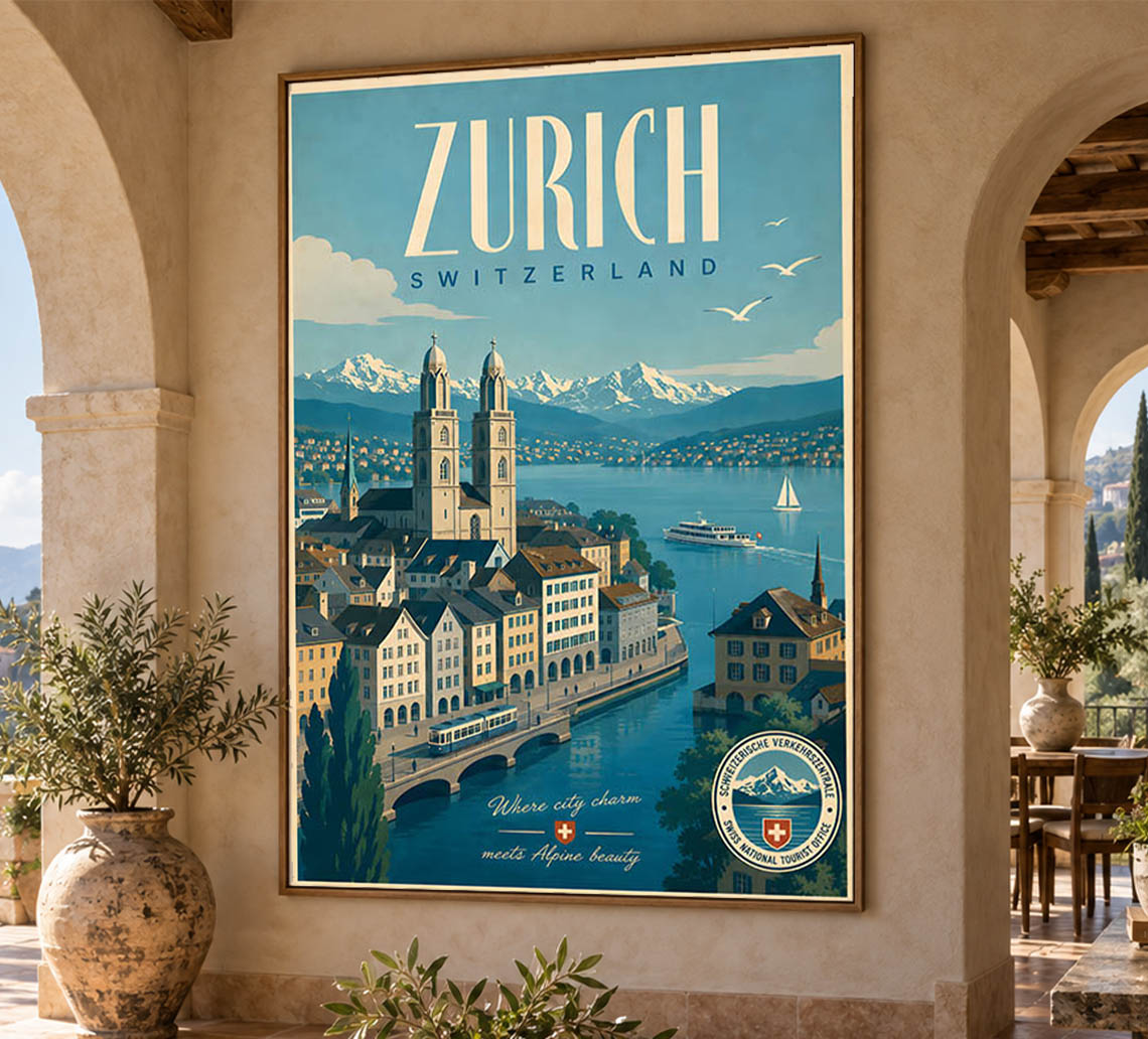 Switzerland - Zurich - Vintage Tourism Travel Poster
