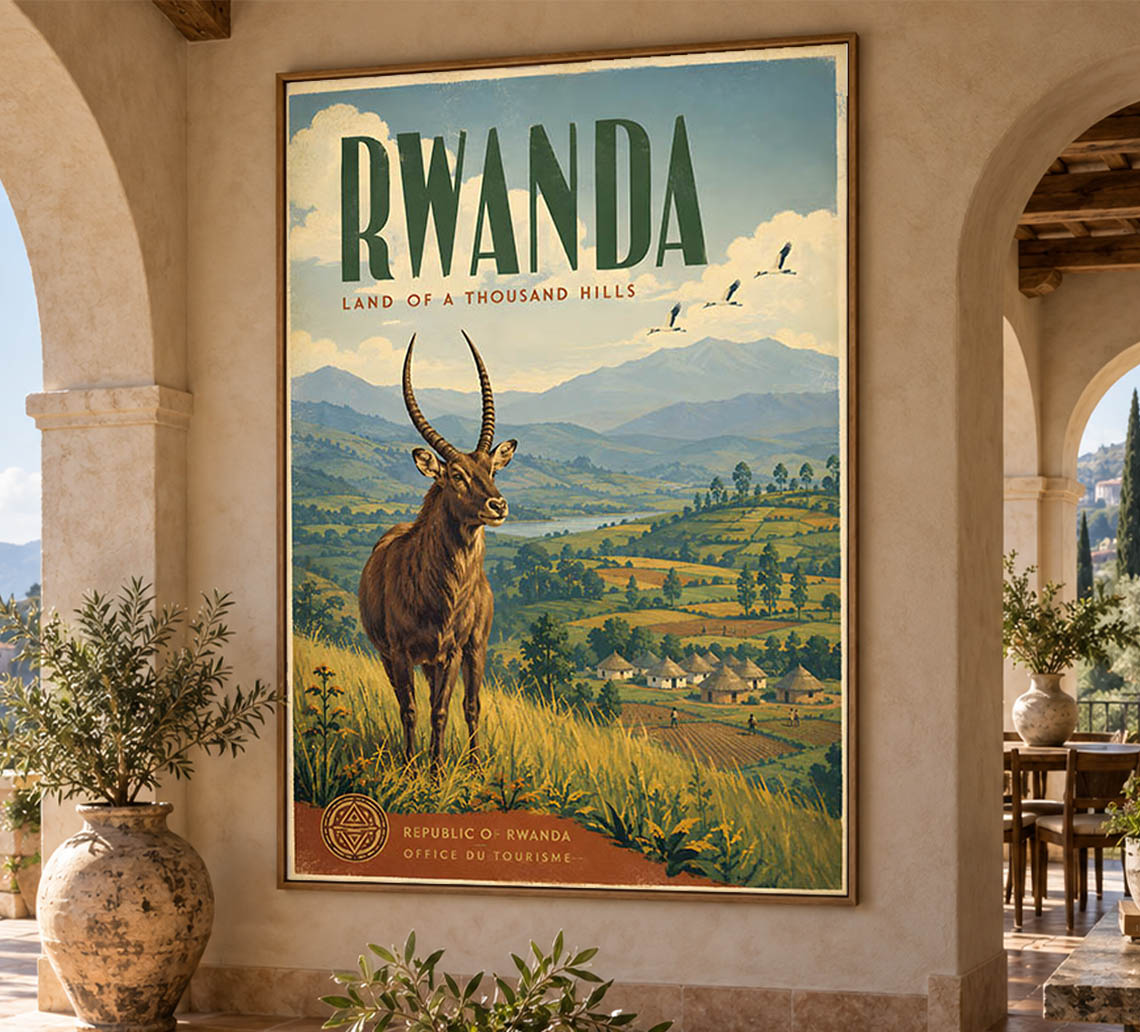 Africa - Rwanda - Vintage Tourism Travel Poster
