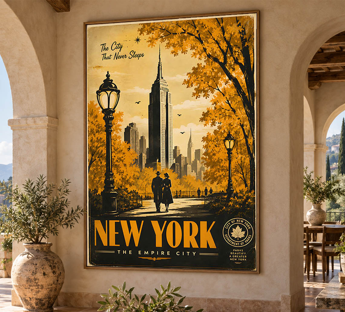 New York - Central Park - Tourism - v1 - Vintage Travel Poster