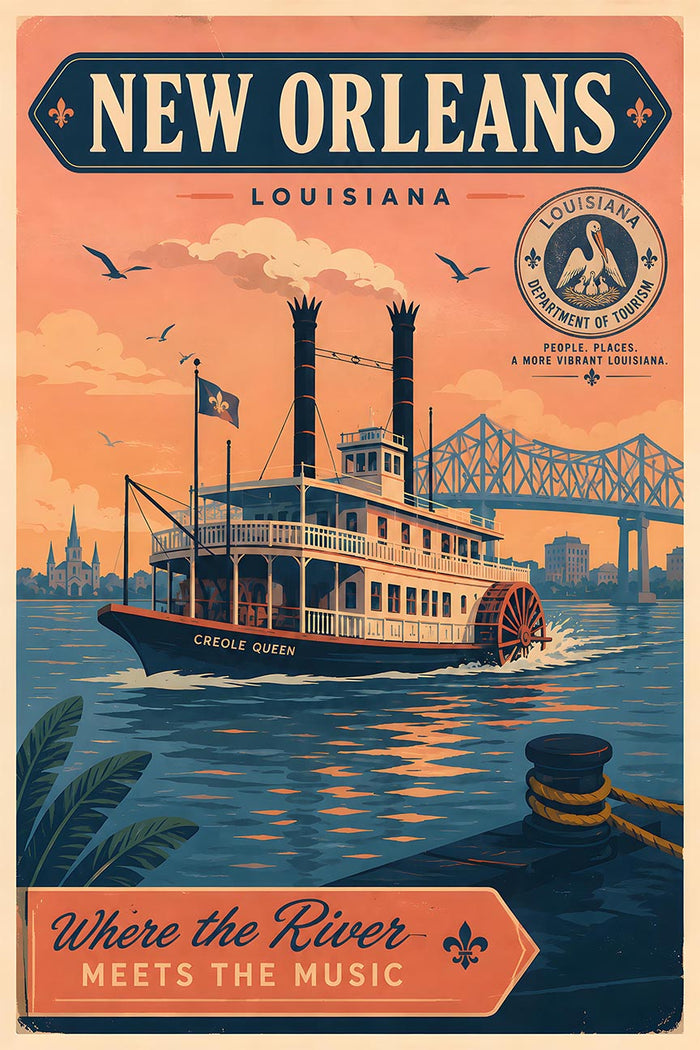 Louisiana - New Orleans v2 - Vintage Tourism Travel Poster