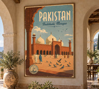 Badshahi Mosque - Pakistan - Vintage Tourism Travel Poster