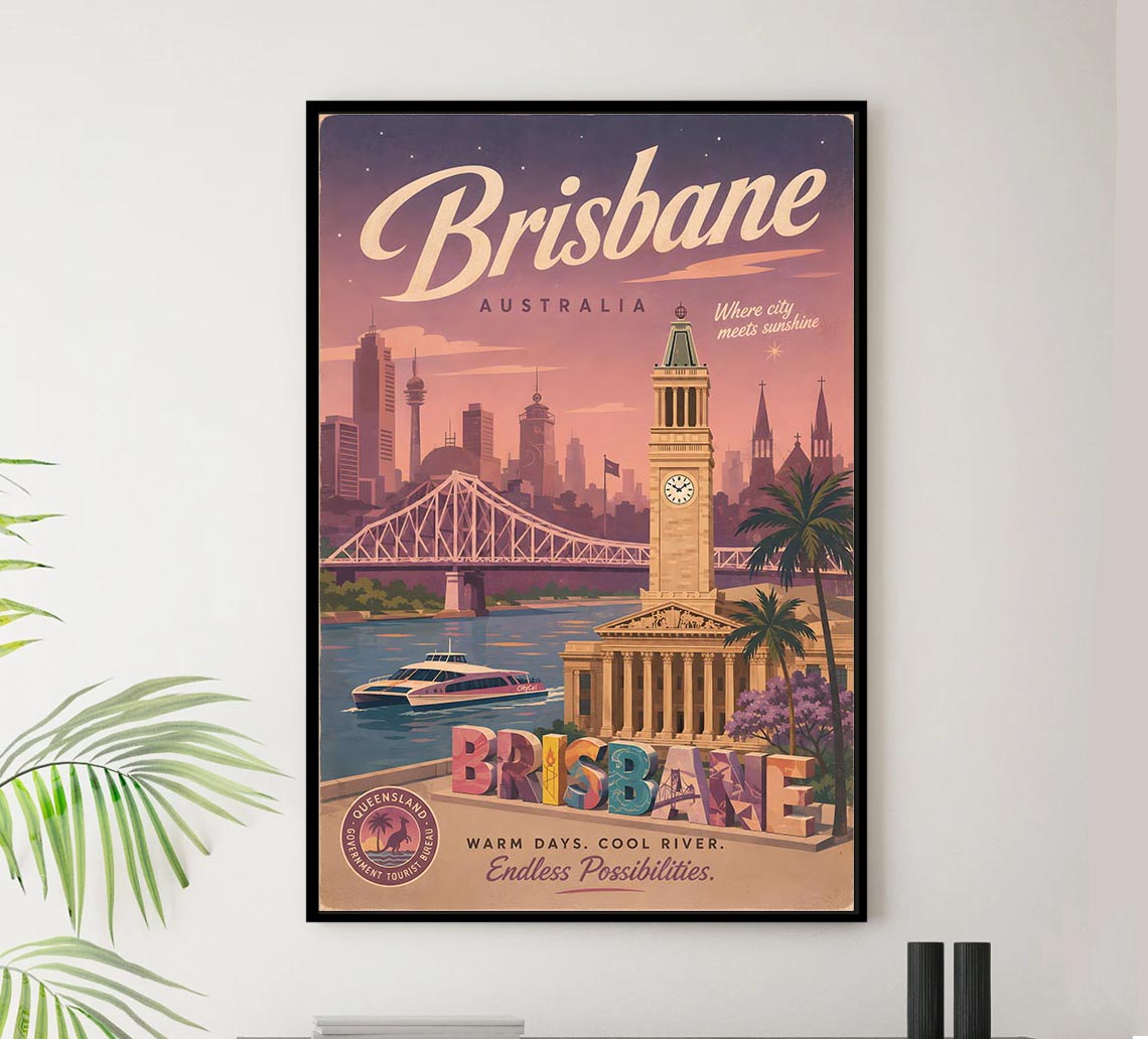 Australia - Brisbane - Vintage Tourism Travel Poster