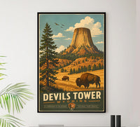 Wyoming - Devil s Tower v1 - Vintage Tourism Travel Poster