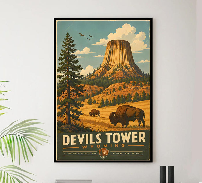 Wyoming - Devil s Tower v1 - Vintage Tourism Travel Poster