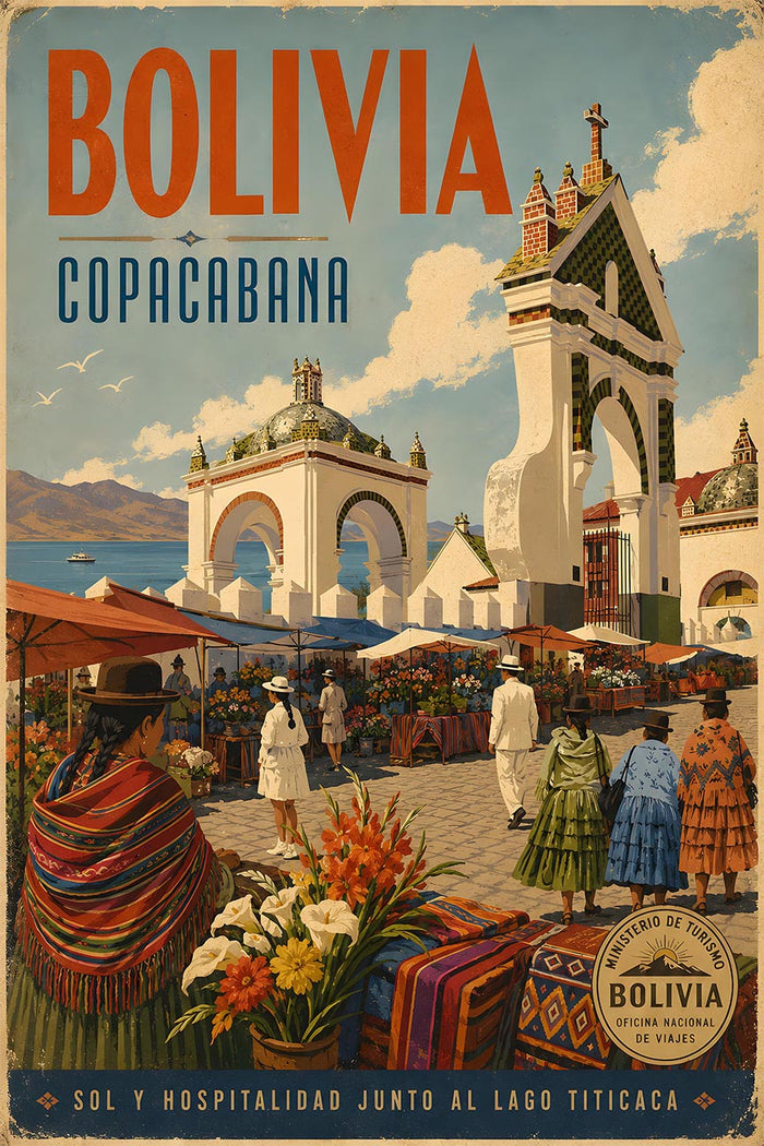 Bolivia - Visit Copacabana - Vintage Tourism Travel Poster