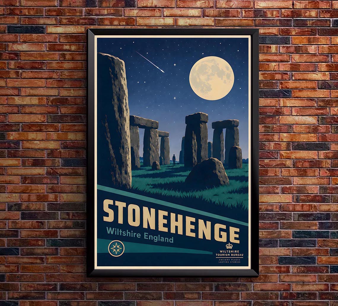 UK - Stonehenge - Vintage Tourism Travel Poster
