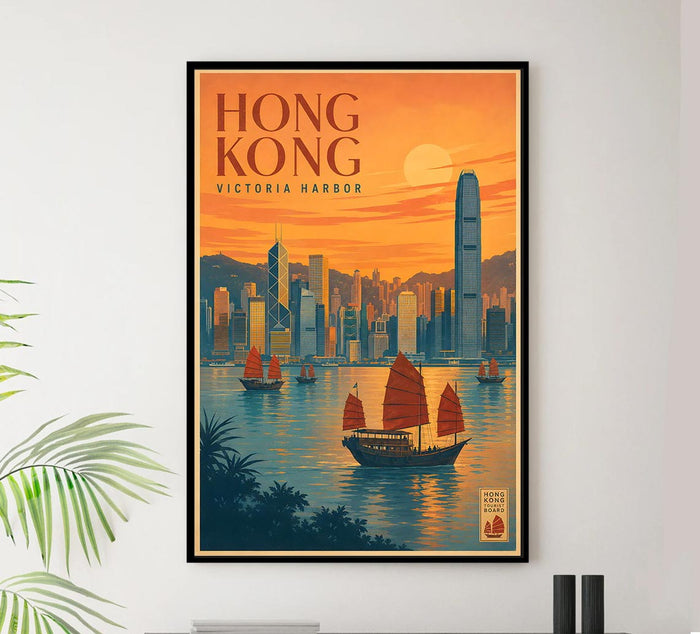 Hong Kong - Victoria Harbour - Vintage Tourism Travel Poster