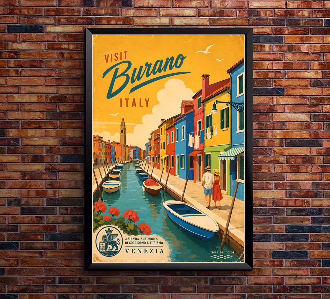 Italy - Burano 1 - Vintage Tourism Travel Poster