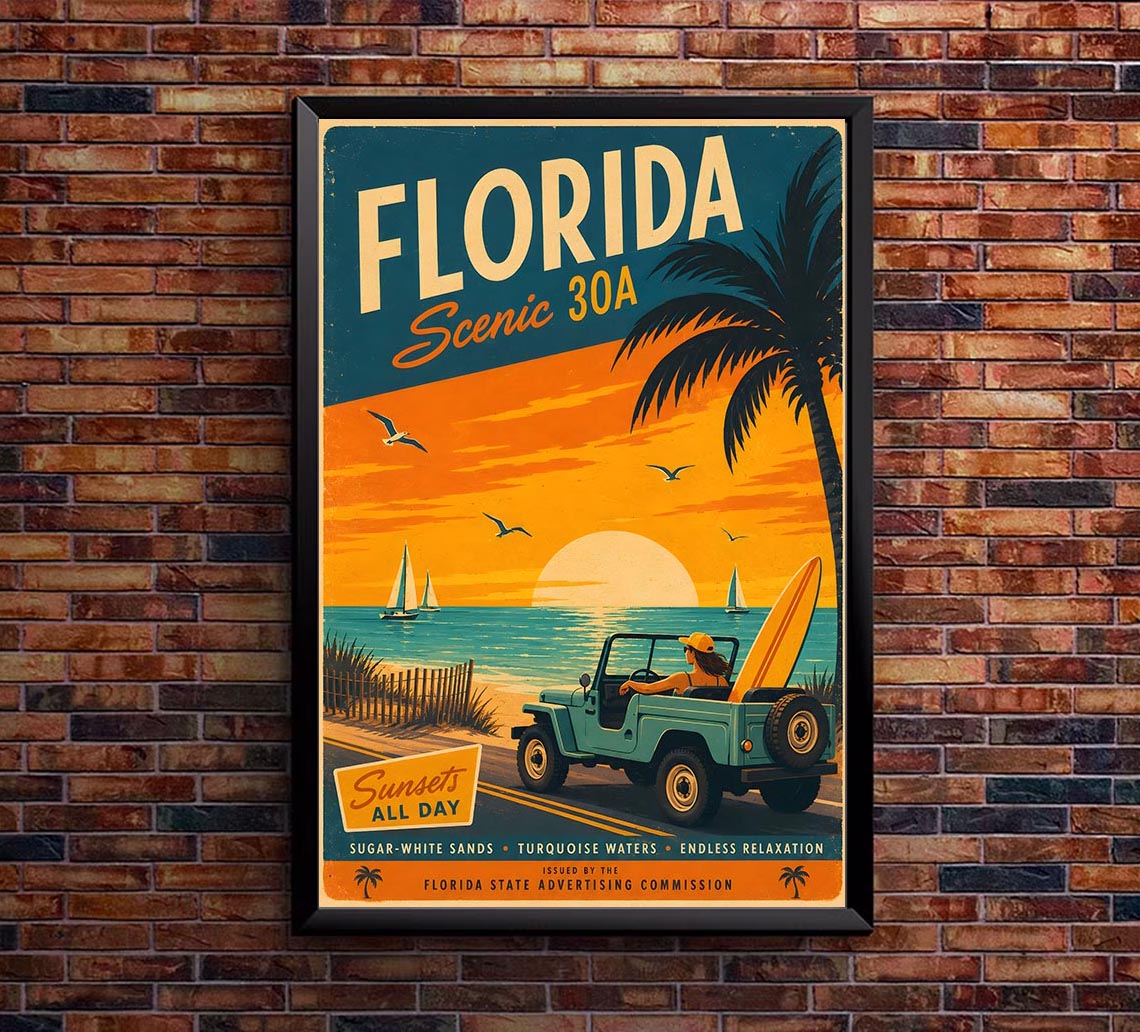 Florida - 30A - Vintage Tourism Travel Poster