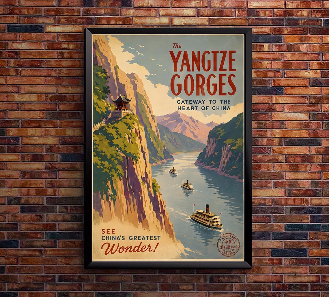 China - Yangtze Gorges - Vintage Tourism Travel Poster