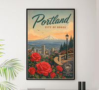 Portland - City of Roses - Vintage Tourism Travel Poster