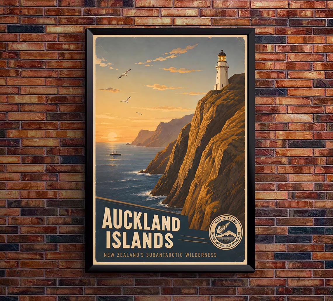 New Zealand - Auckland Islands - Vintage Tourism Travel Poster