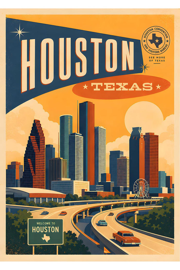 Texas - Houston - Vintage Tourism Travel Poster