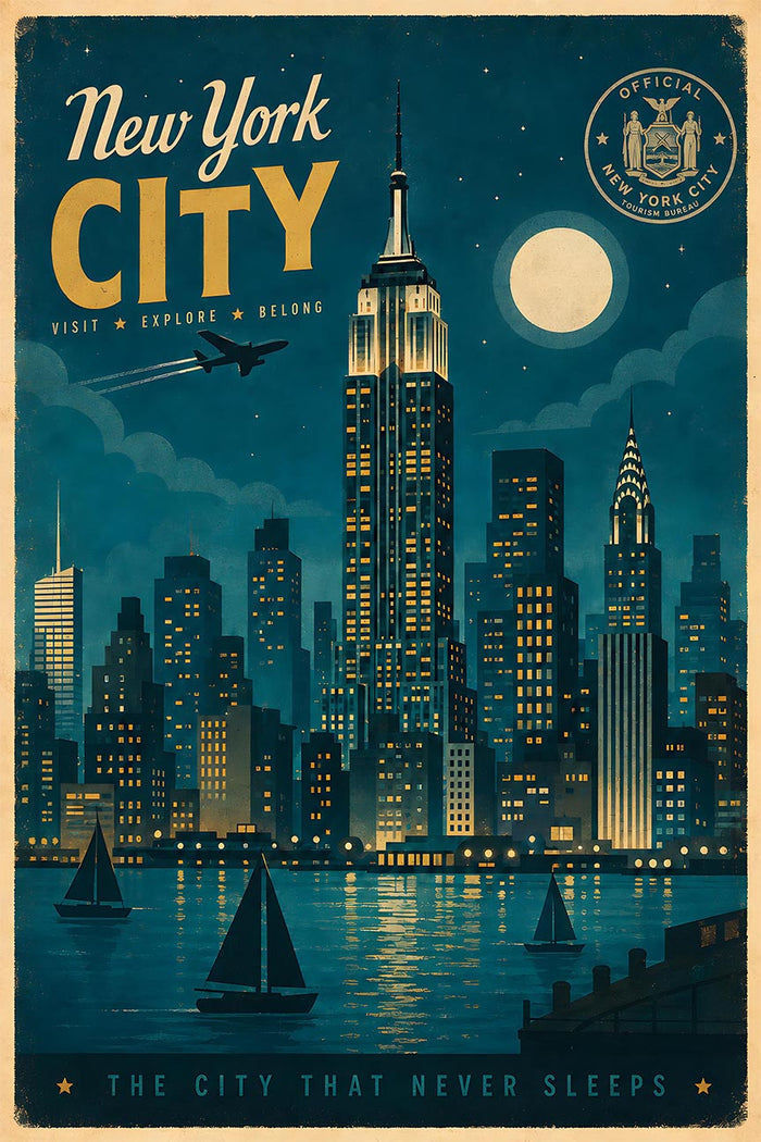 New York - City that Never Sleeps - Vintage Tourism Travel Poster