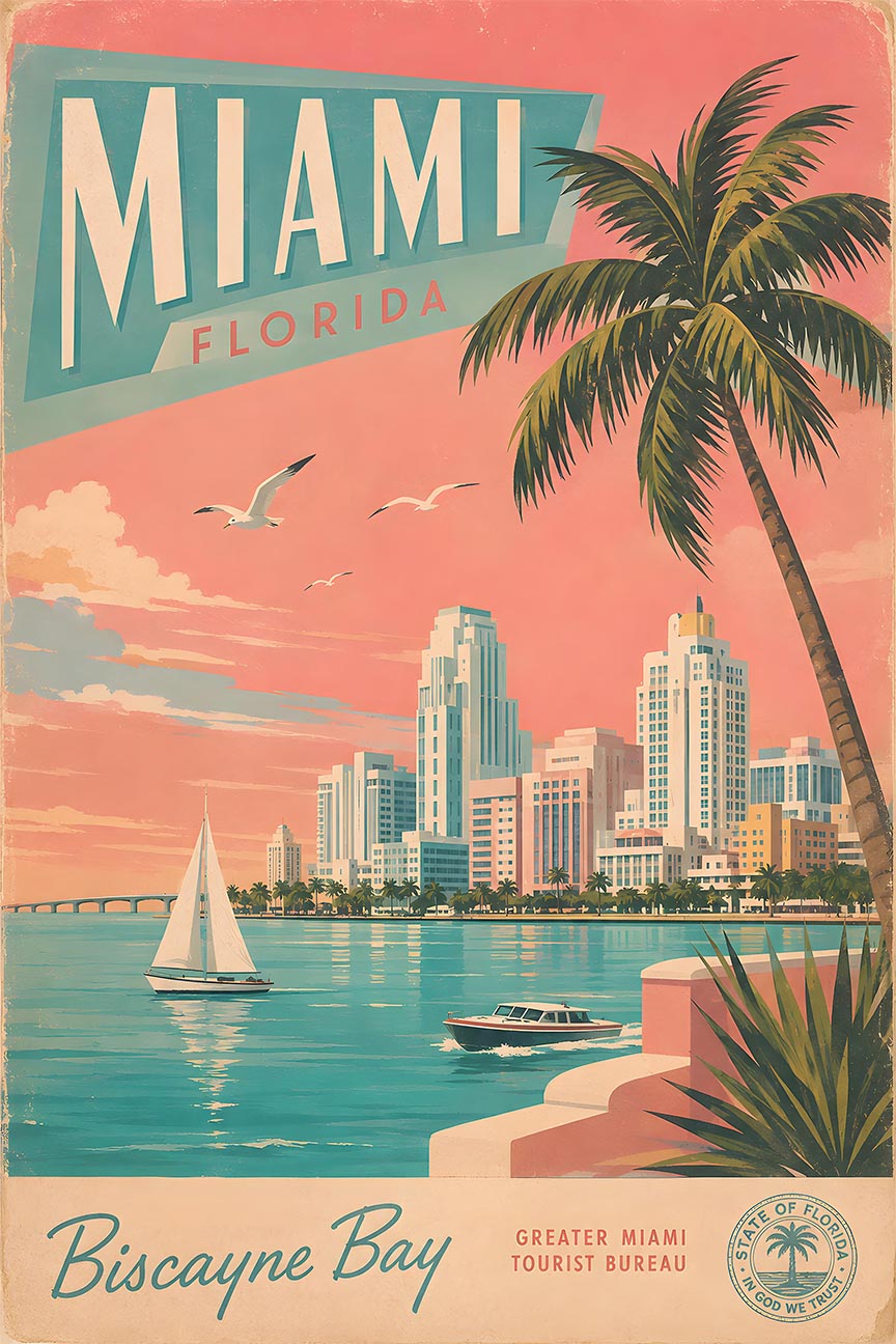 Florida - Miami - Vintage Tourism Travel Poster