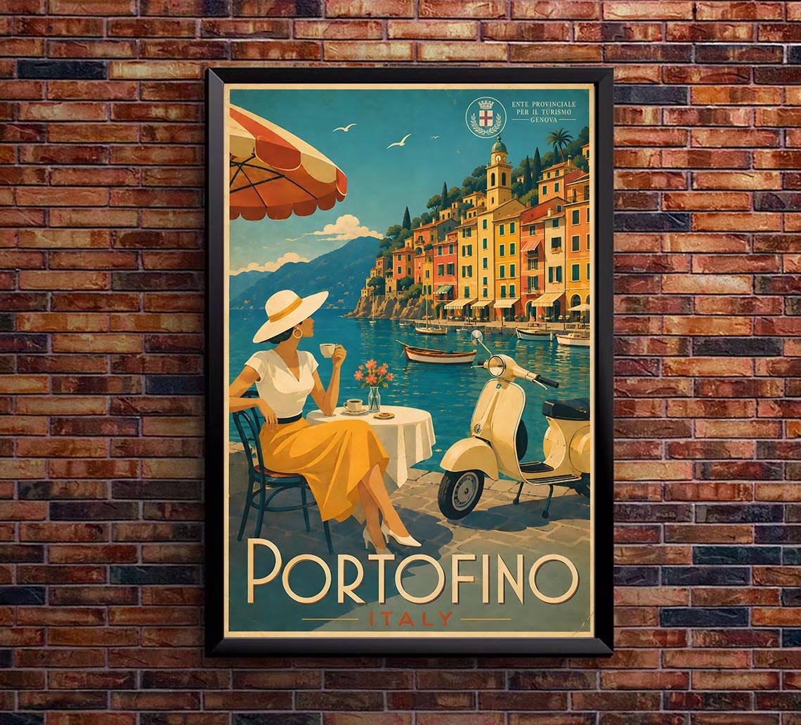 Italy - Portofino - Vintage Tourism Travel Poster