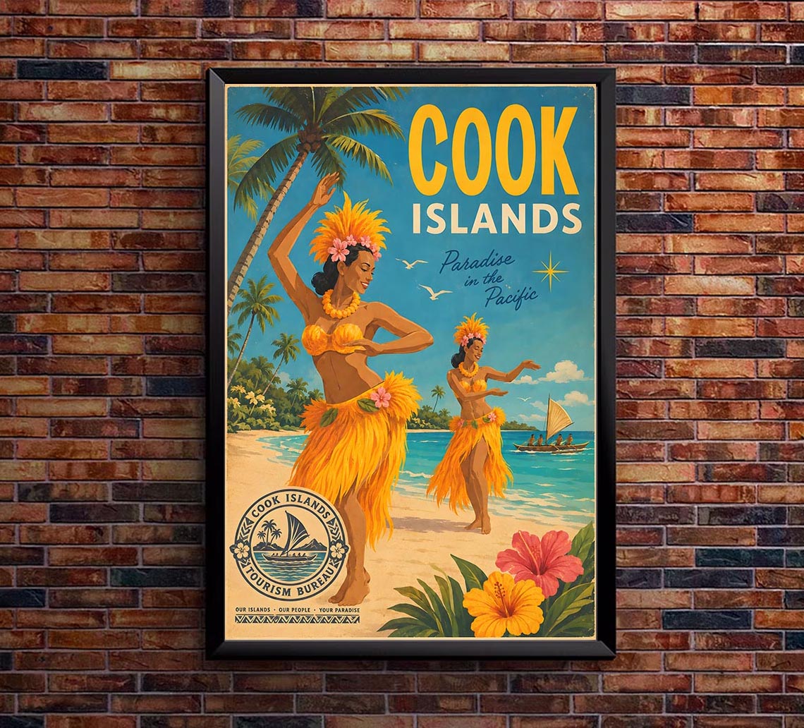 New Zealand - Cook Islands - Vintage Tourism Travel Poster