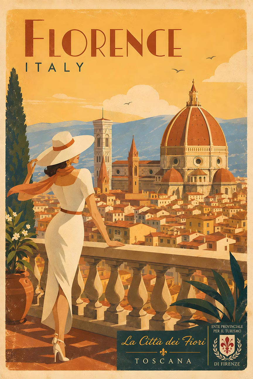 Italy - Florence 2 - Vintage Tourism Travel Poster