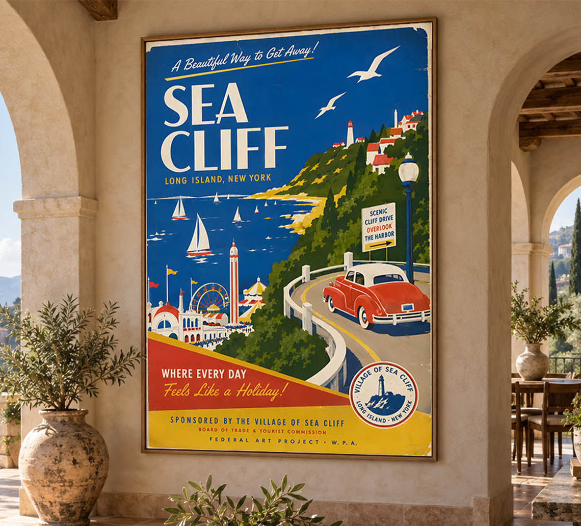 New York - Sea Cliffs - Tourism - v1 - Vintage Travel Poster