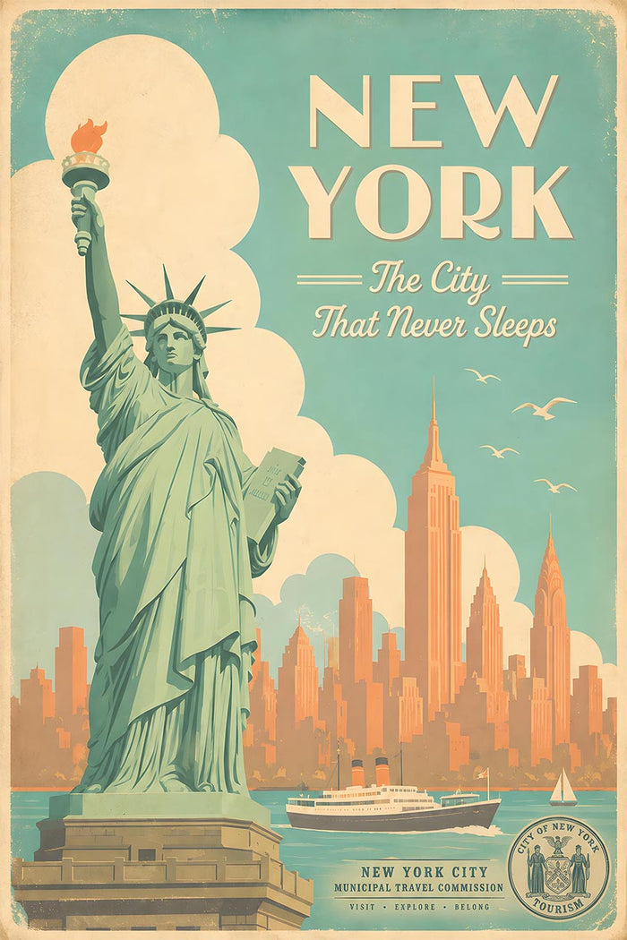 New York - Travel New v3 - Vintage Tourism Travel Poster