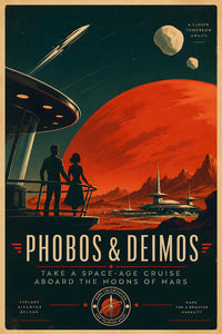 Mars - Phobos & Deimos - Vintage Tourism Travel Poster