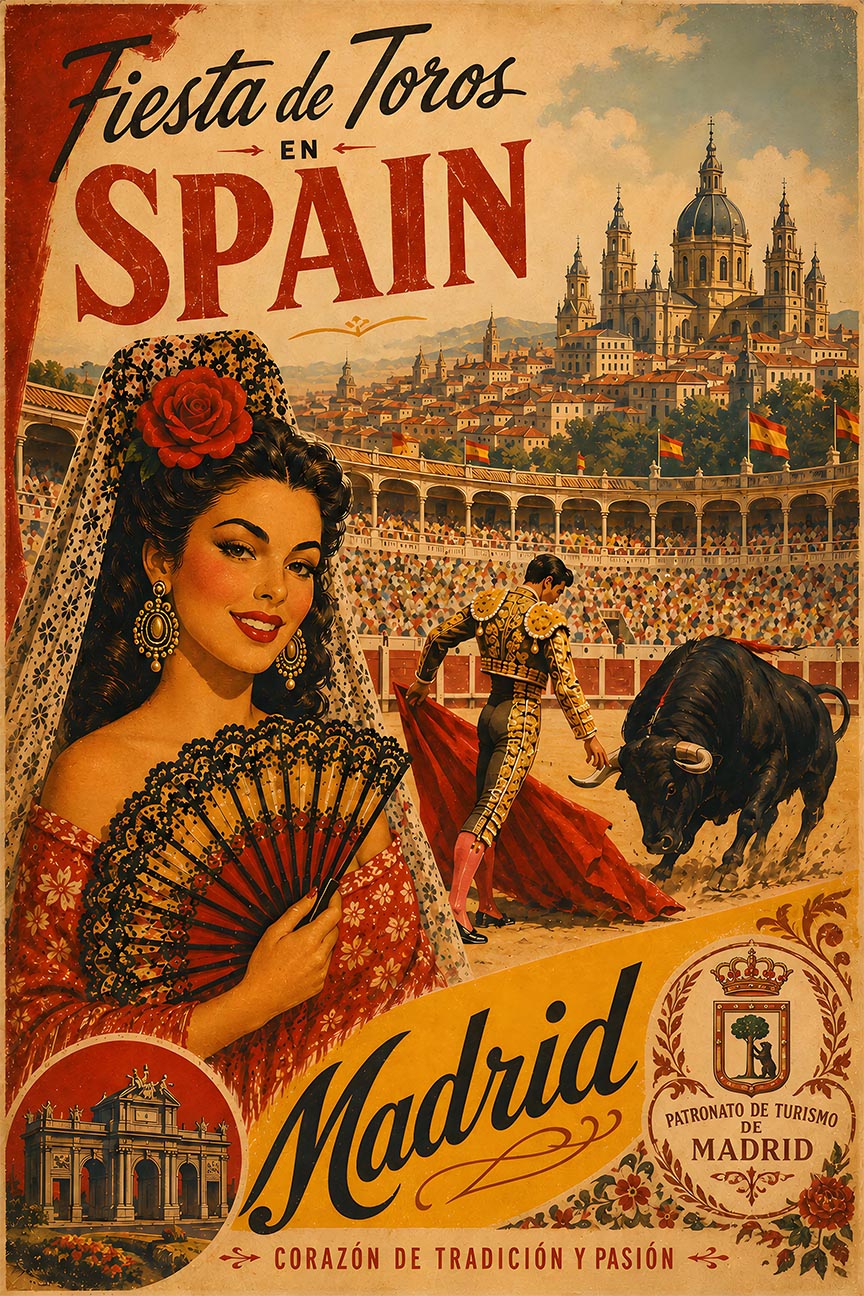 Spain - Madrid - Vintage Tourism Travel Poster