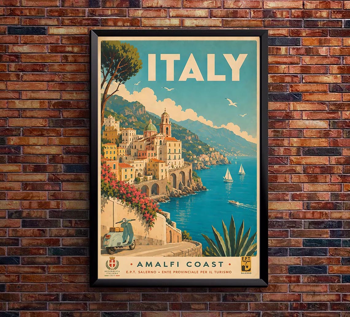 Italy - Amalfi Coast - Vintage Tourism Travel Poster