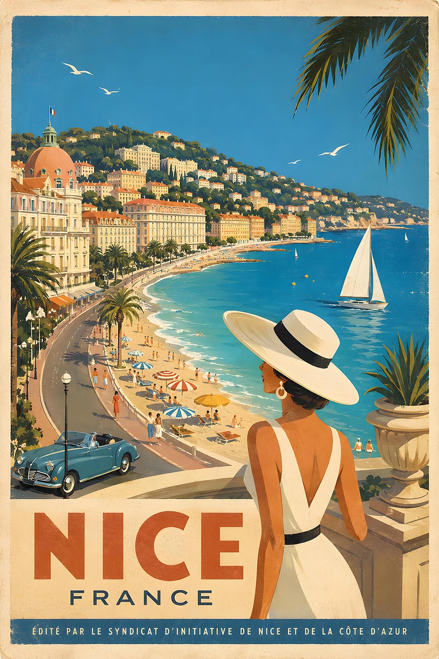 France - Nice - Vintage Tourism Travel Poster
