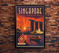 Singapore - Marina Bay - Vintage Tourism Travel Poster