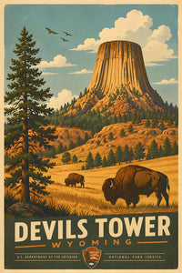 Wyoming - Devil s Tower v1 - Vintage Tourism Travel Poster