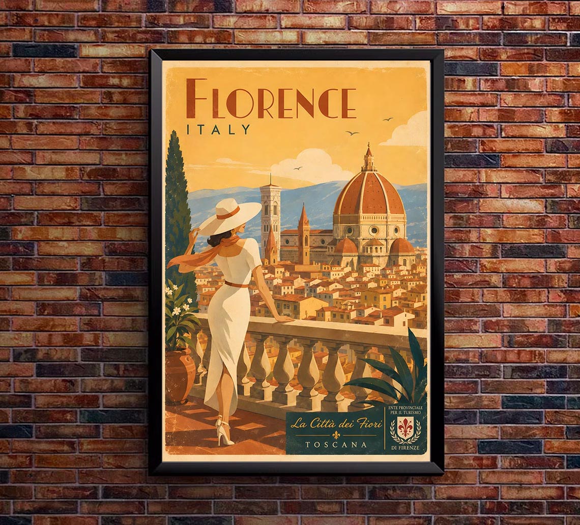Italy - Florence 2 - Vintage Tourism Travel Poster