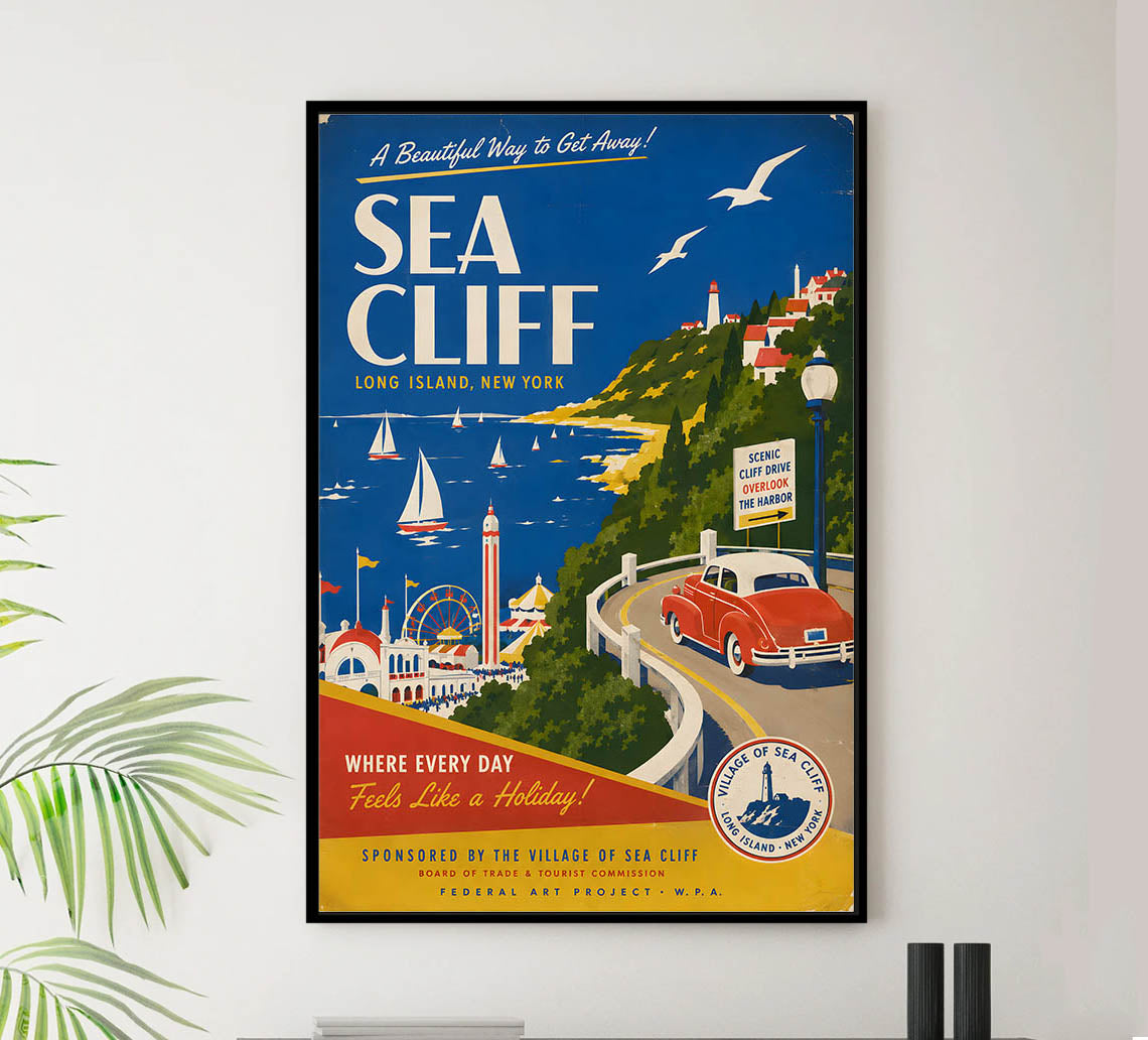 New York - Sea Cliffs - Tourism - v1 - Vintage Travel Poster