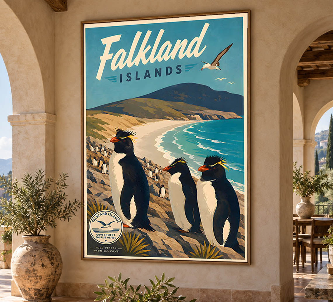 UK - Falkland Islands - Vintage Tourism Travel Poster