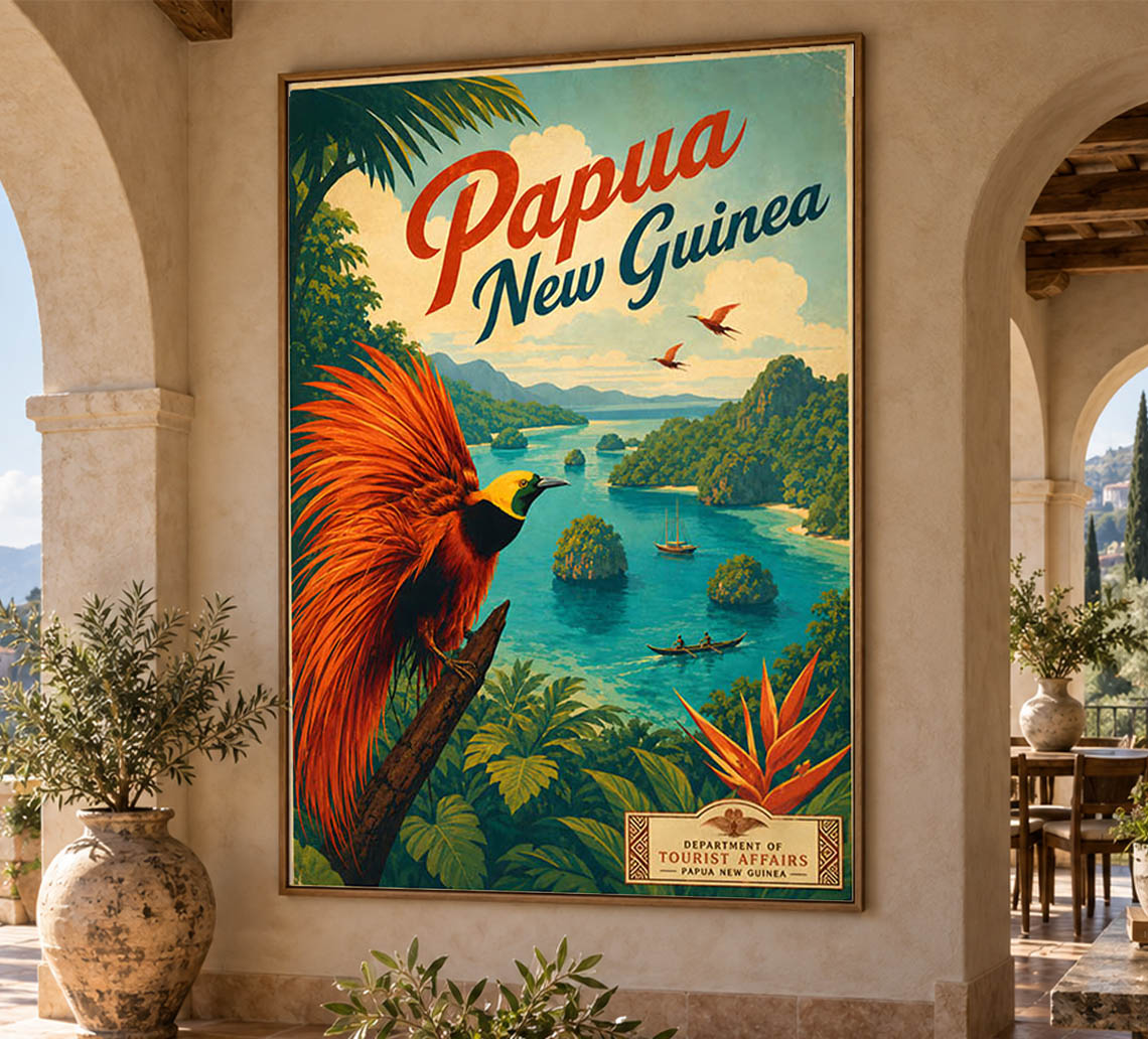 Papua - New Guinea - Vintage Tourism Travel Poster