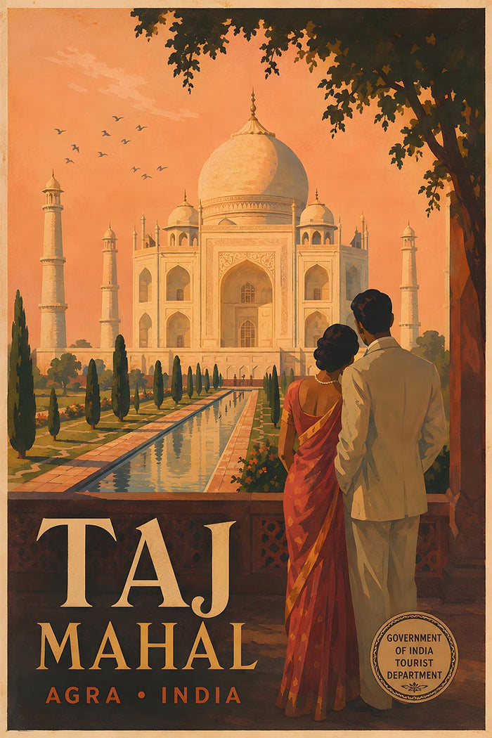India - Taj Mahal - Vintage Tourism Travel Poster