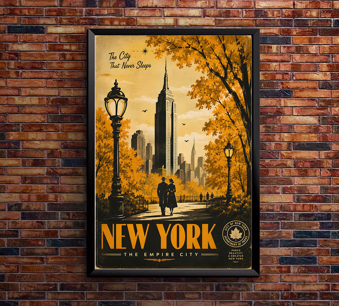 New York - Central Park - Tourism - v1 - Vintage Travel Poster