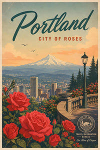 Portland - City of Roses - Vintage Tourism Travel Poster