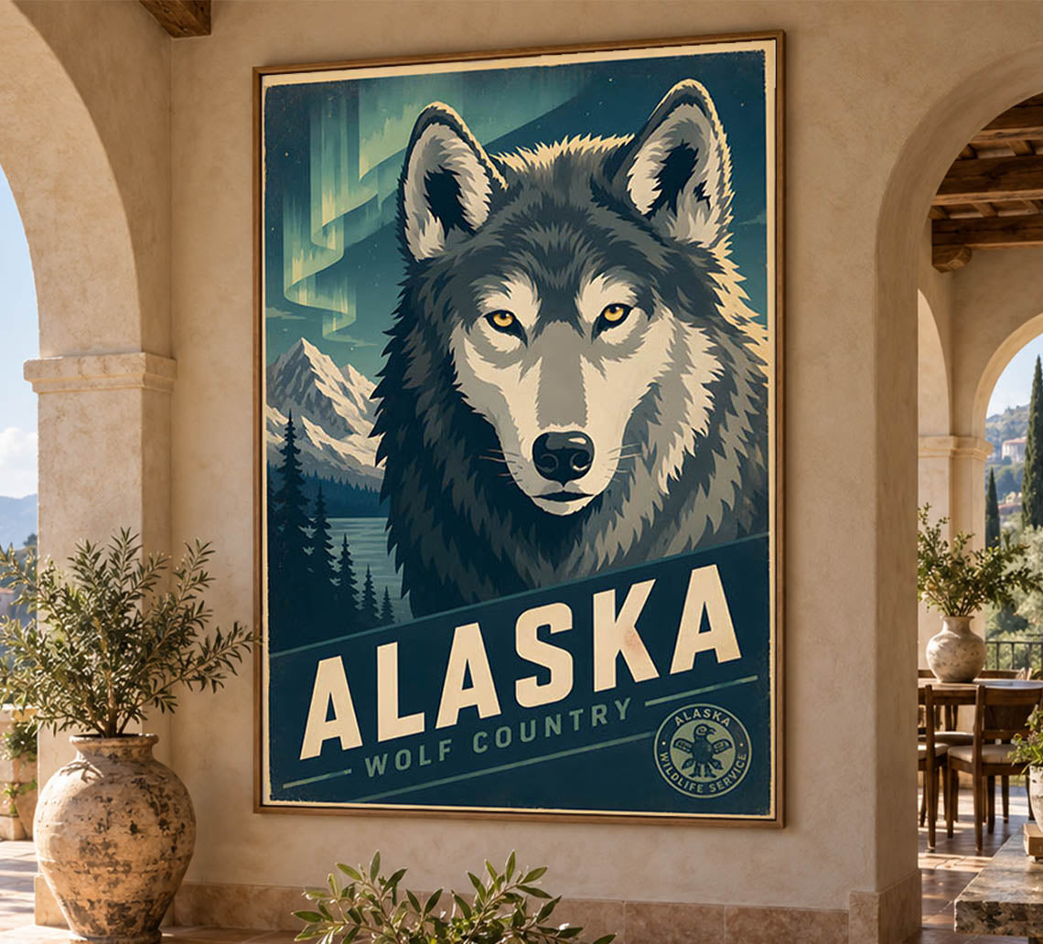 Alaska - Wolf Country - Vintage Tourism Travel Poster
