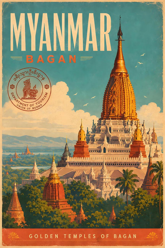 Myanmar - Bagan - Vintage Tourism Travel Poster