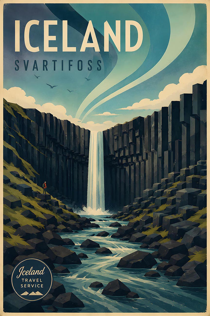 Icelend - Svartifos - Vintage Tourism Travel Poster