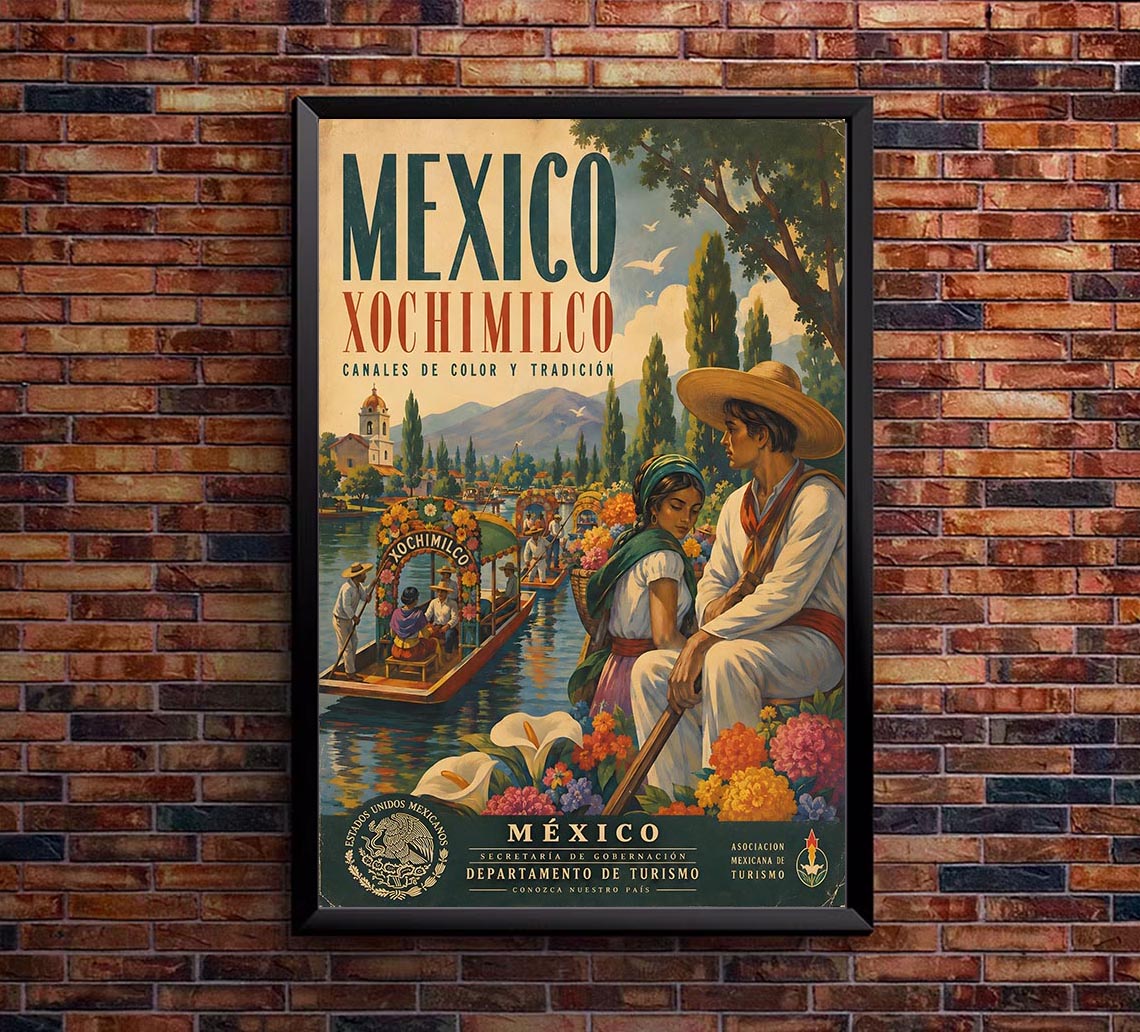 Mexico - Xochimilco - Vintage Tourism Travel Poster
