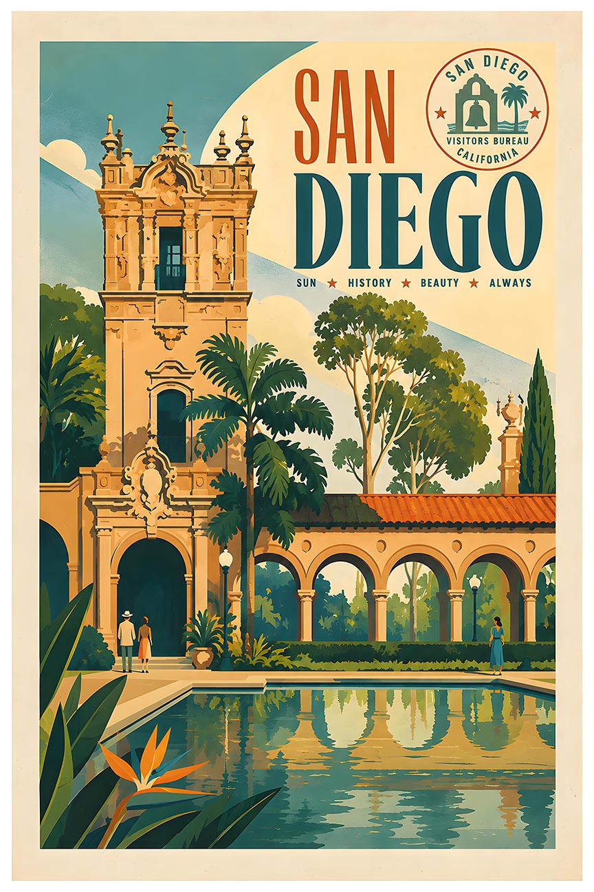 United States - San Diego - Vintage Tourism Travel Poster
