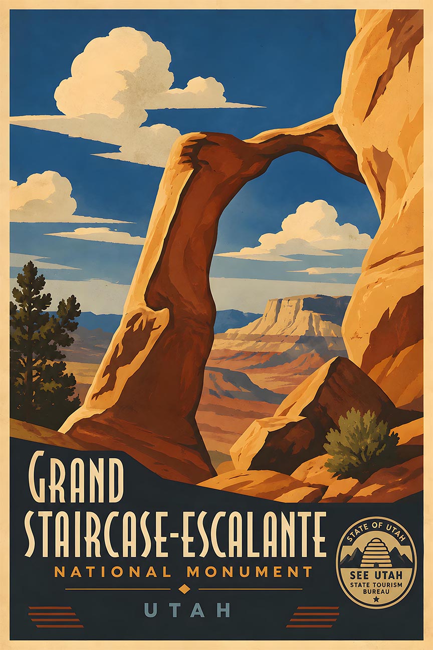 Utah - Grand Staircase-Escalante - Vintage Tourism Travel Poster