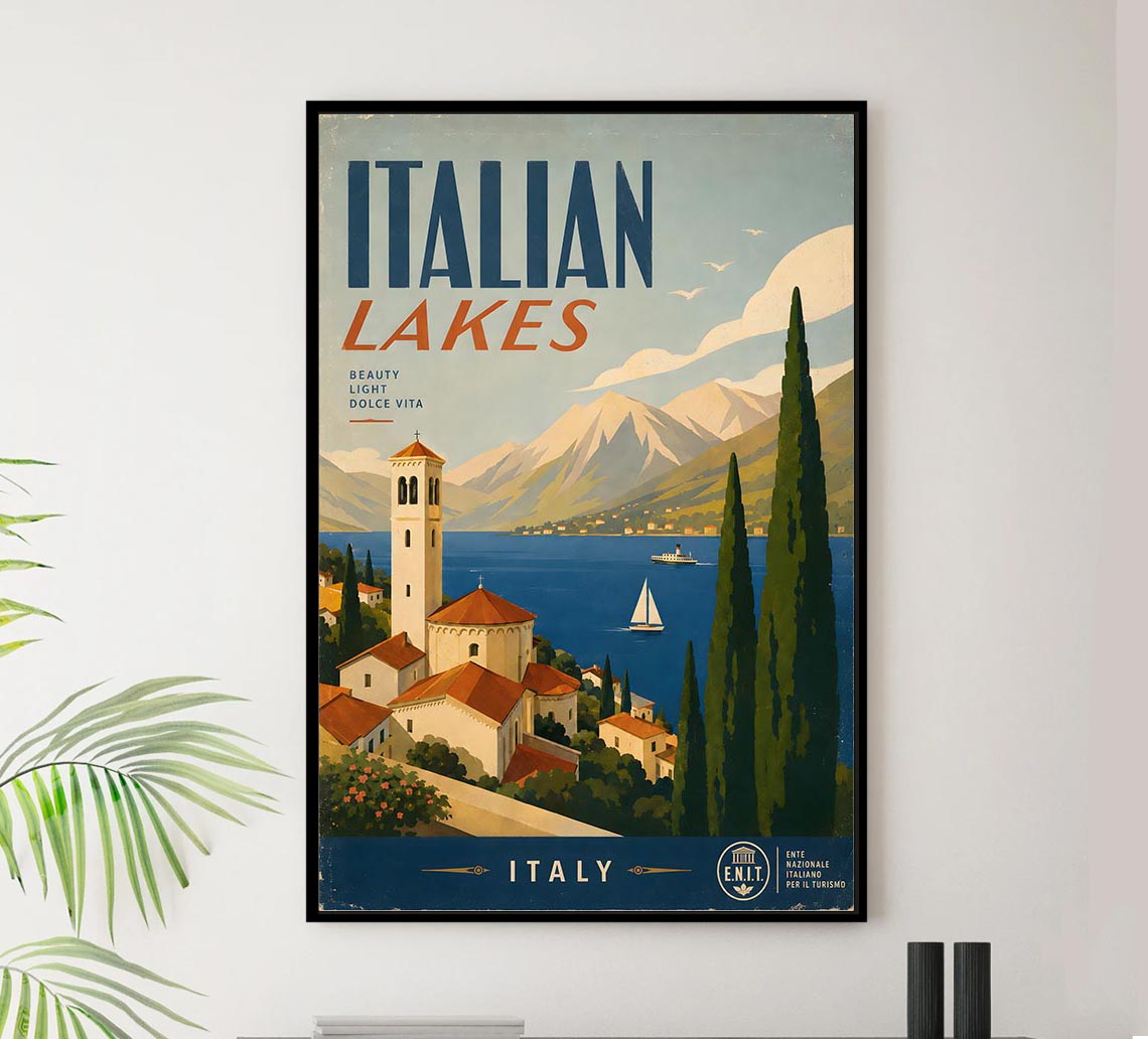 Italy - Italian Lakes - Vintage Tourism Travel Poster