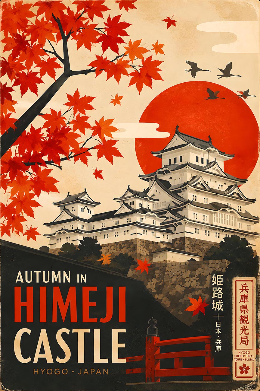 Japan - Himeji Castle v2 - Vintage Tourism Travel Poster