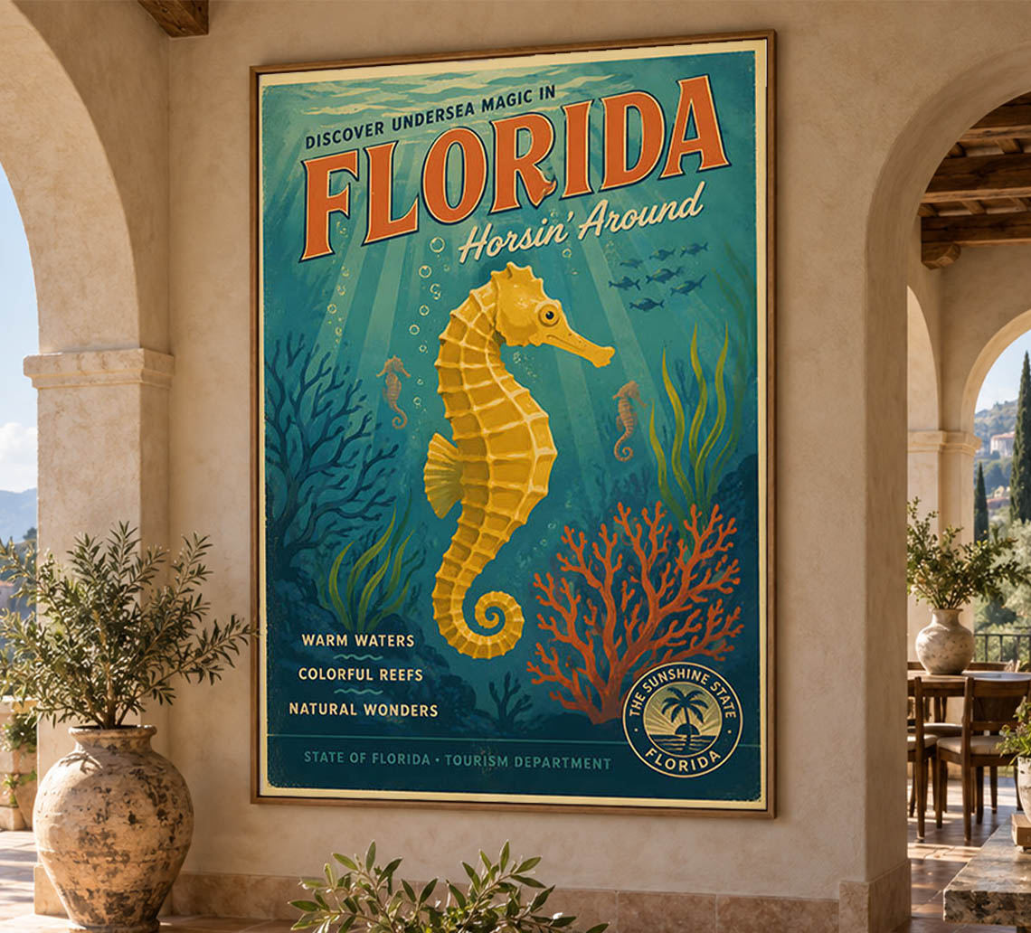 Florida - Horsina Round - Vintage Tourism Travel Poster