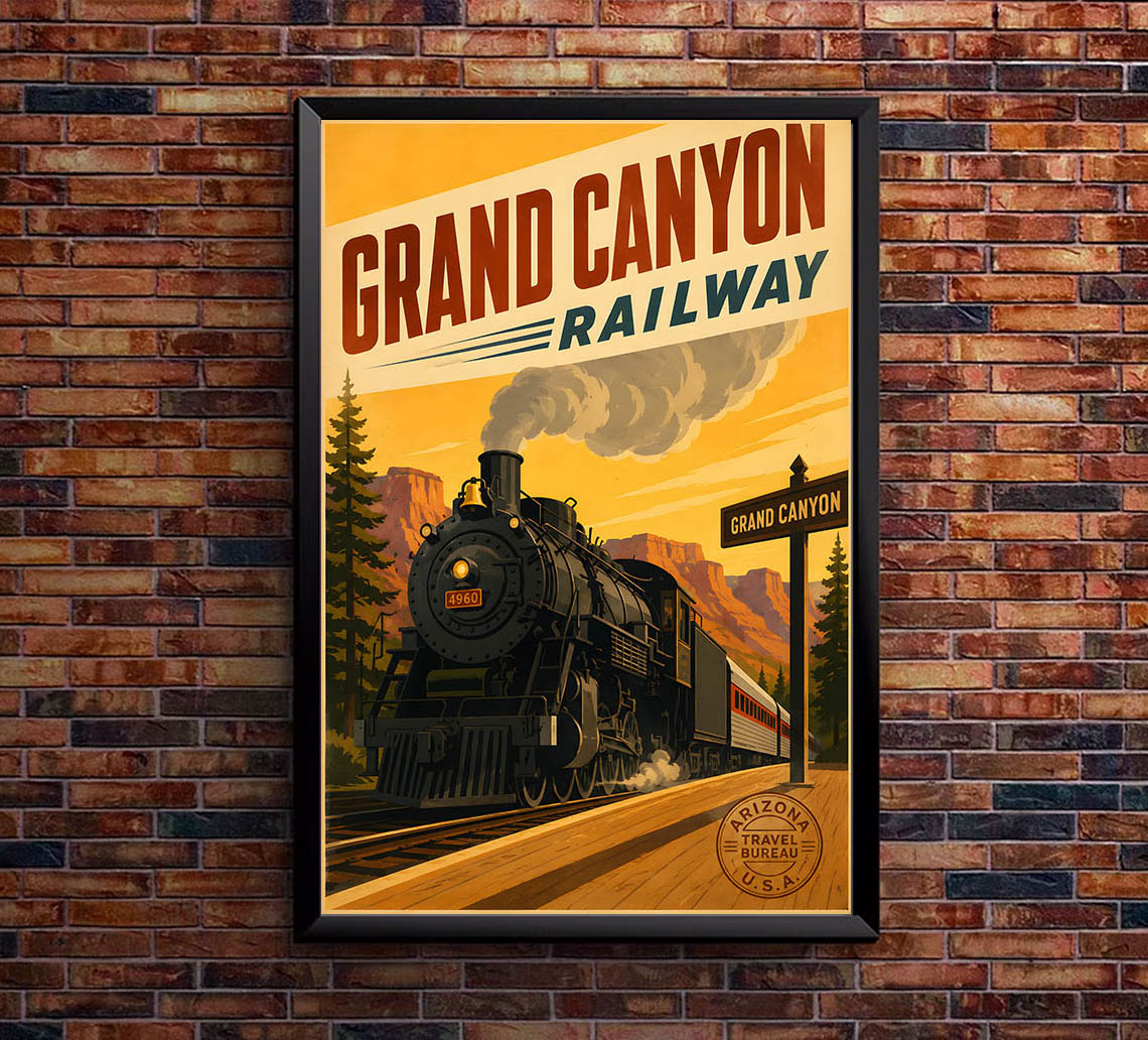 US - Grand Canyon Railway - Tourism - v1 - Vintage Travel Poster
