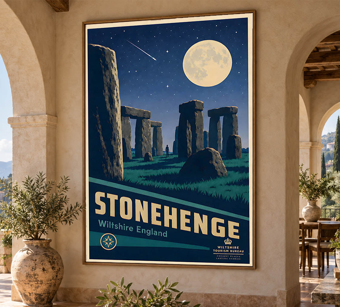 UK - Stonehenge - Vintage Tourism Travel Poster