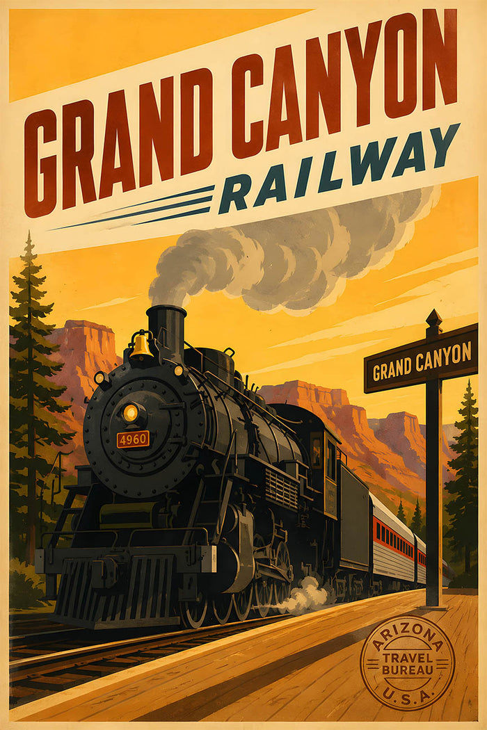 US - Grand Canyon Railway - Tourism - v1 - Vintage Travel Poster